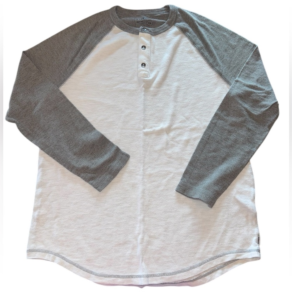 Express Gray and White Button-Up Long Sleeve Henley T-Shirt M